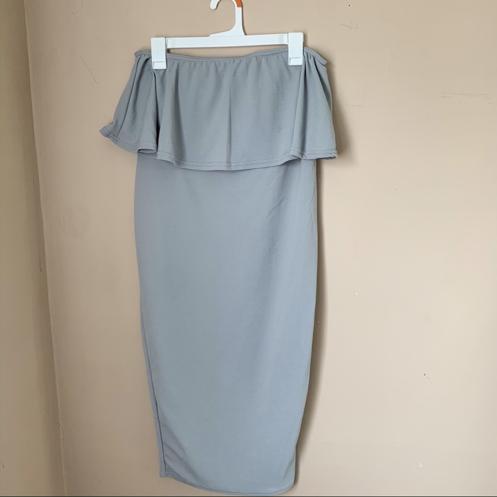 BooHoo strapless mini dress grey/blue (14)